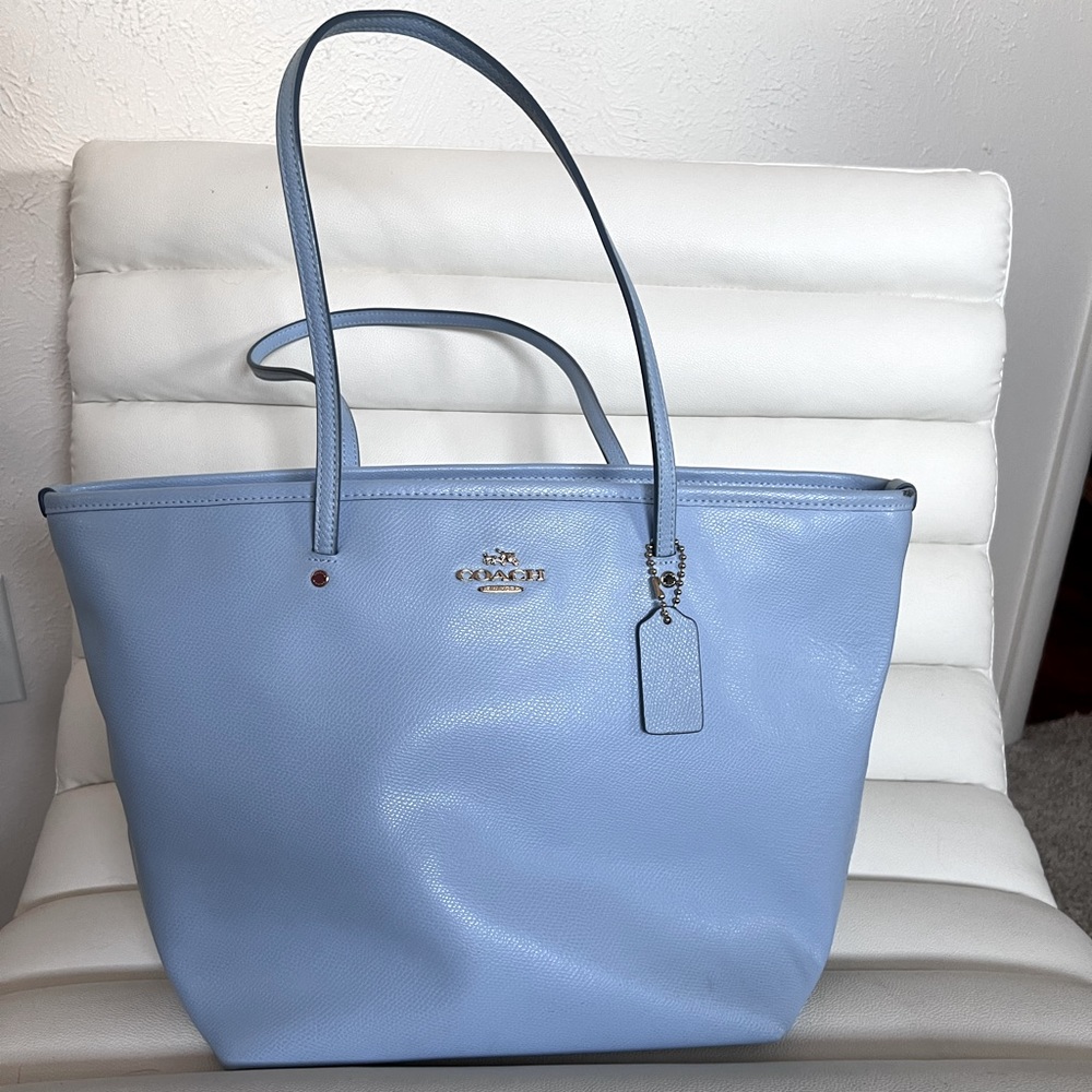 Coach Tote - baby blue, gold hardware